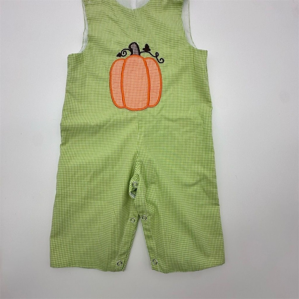 Be Mine‎ Baby Overalls Green Gingham Pumpkin 9M Unisex